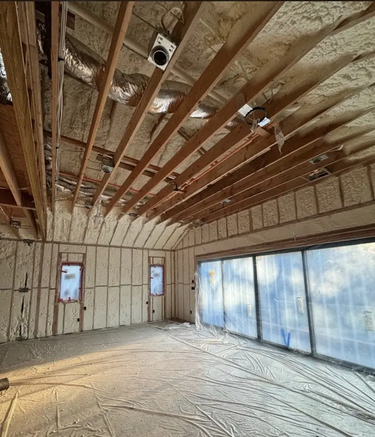 Interior walls and ceiling insulated with spray foam during new construction in Frederickson